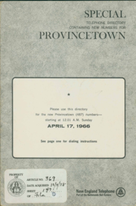Provincetown Telephone Directory - 1966