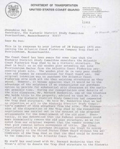 Letter to Josephine Del Deo from U.S. Coast Guard 04/14/1975
