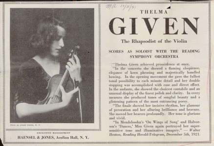 Thelma Given Newspaper Advertisement