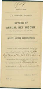 National Weir Co.1909 Return of Annual Net Income Statement