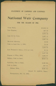 National Weir Co. 1902  Statement of Earnings and Expenses