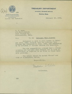 Provincetown Cold Storage Co. Correspondence - Malcom Nichols Letter