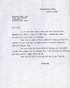 National Trap, Inc.  Letter to Capt. John Fields