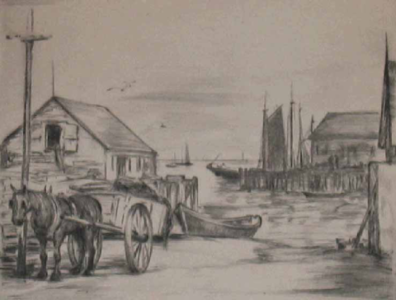"By the Lumber Wharf, Provincetown" Elizabeth B. Warren Lindemuth (1886-1960)