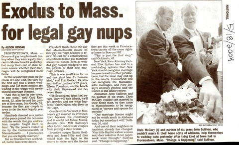 Exodus To Massachusetts For Legal Gay Nups